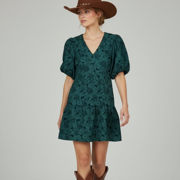 Sugarlips Dresses & Skirts - Emerald Green Mini Baby Doll Dress with V Neckline SZ XS Whimsical Western HOCO